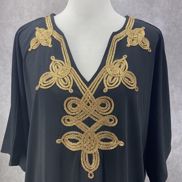 Joan Rivers Dress Womens 3XP Black Gold Embriodered Kaftan Maxi Chic Loungewear - Picture 1 of 5